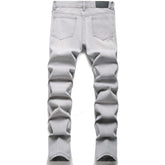 Men's Personality Ripped Fit Light Gray Jeans